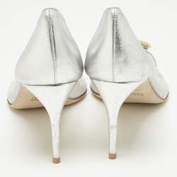 Pre Owned Malone Souliers Silver Leather and Mesh Monroe Pumps Size 40