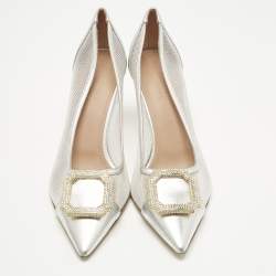 Pre Owned Malone Souliers Silver Leather and Mesh Monroe Pumps Size 40