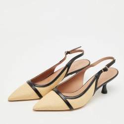 Pre Owned Malone Souliers Beige Canvas and Leather Jama Slingback Pumps Size 38