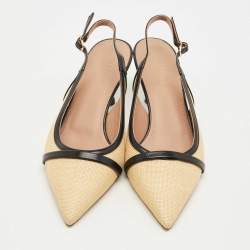 Pre Owned Malone Souliers Beige Canvas and Leather Jama Slingback Pumps Size 38