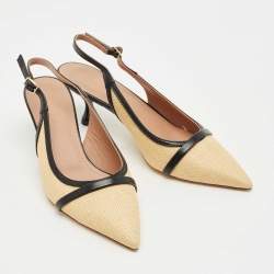 Pre Owned Malone Souliers Beige Canvas and Leather Jama Slingback Pumps Size 38