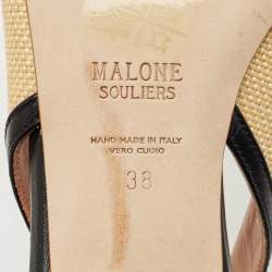 Pre Owned Malone Souliers Beige Canvas and Leather Jama Slingback Pumps Size 38