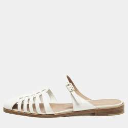 Pre Owned Malone Souliers White Leather Eleonora Flat Mules Size 40