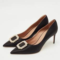 Pre Owned Malone Souliers Black Satin Monroe Pumps Size 40