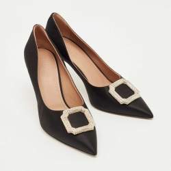 Pre Owned Malone Souliers Black Satin Monroe Pumps Size 40