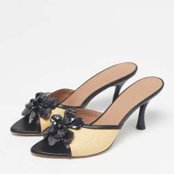 Pre Owned Malone Souliers Beige/Black Raffia and Leather Cyd Sandals Size 39