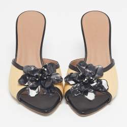 Pre Owned Malone Souliers Beige/Black Raffia and Leather Cyd Sandals Size 39