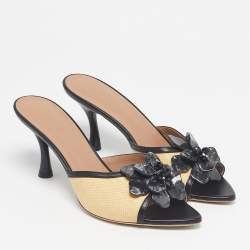 Pre Owned Malone Souliers Beige/Black Raffia and Leather Cyd Sandals Size 39