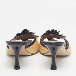 Pre Owned Malone Souliers Beige/Black Raffia and Leather Cyd Sandals Size 39