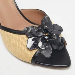 Pre Owned Malone Souliers Beige/Black Raffia and Leather Cyd Sandals Size 39