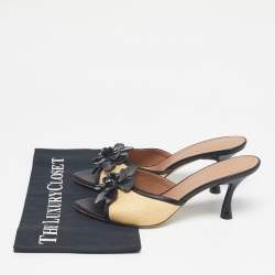 Pre Owned Malone Souliers Beige/Black Raffia and Leather Cyd Sandals Size 39