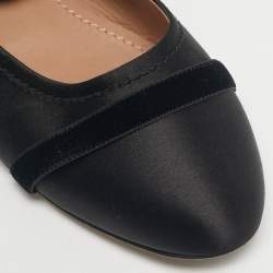 Pre Owned Malone Souliers Black Satin Spncer Ankle Wrap Ballet Flats Size 40