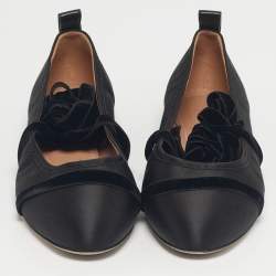 Pre Owned Malone Souliers Black Satin Spncer Ankle Wrap Ballet Flats Size 40
