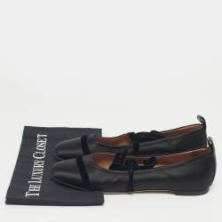 Pre Owned Malone Souliers Black Satin Spncer Ankle Wrap Ballet Flats Size 40