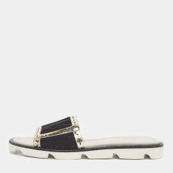 Pre Owned Malone Souliers Brown/Metallic Velvet and Foil Leather Flat Slides Size 36.5
