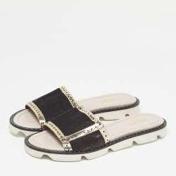 Pre Owned Malone Souliers Brown/Metallic Velvet and Foil Leather Flat Slides Size 36.5