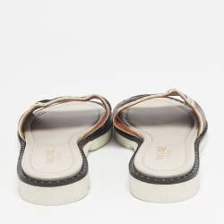 Pre Owned Malone Souliers Brown/Metallic Velvet and Foil Leather Flat Slides Size 36.5