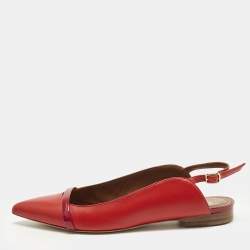 Pre Owned Malone Souliers x Roy Luwolt Red Leather Marion Luwolt Flat Slingback Sandals Size 37
