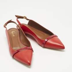 Pre Owned Malone Souliers x Roy Luwolt Red Leather Marion Luwolt Flat Slingback Sandals Size 37
