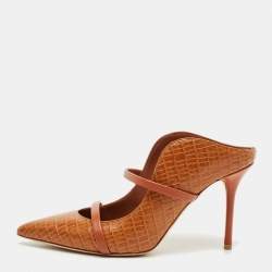 Pre Owned Malone Souliers Brown Croc Embossed Leather Maureen Mules Size 38