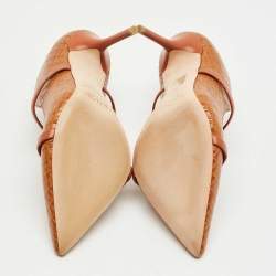 Pre Owned Malone Souliers Brown Croc Embossed Leather Maureen Mules Size 38