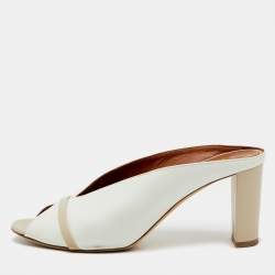 Pre Owned Malone Souliers White/Beige Leather Ciara Peep Toe Mules Size 40