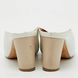 Pre Owned Malone Souliers White/Beige Leather Ciara Peep Toe Mules Size 40