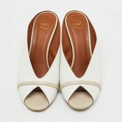 Pre Owned Malone Souliers White/Beige Leather Ciara Peep Toe Mules Size 40