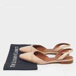 Pre Owned Malone Souliers x Roy Luwolt Beige Cro Embossed Leather Marion Luwolt Flat Slingback Sandals Size 39.5