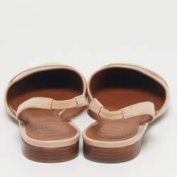 Pre Owned Malone Souliers x Roy Luwolt Beige Cro Embossed Leather Marion Luwolt Flat Slingback Sandals Size 39.5