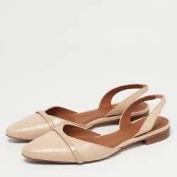 Pre Owned Malone Souliers x Roy Luwolt Beige Cro Embossed Leather Marion Luwolt Flat Slingback Sandals Size 39.5