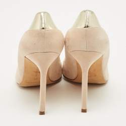 Pre Owned Malone Souliers Cream/Gold Patent Leather and Suede Pointed Toe Pumps Size 36