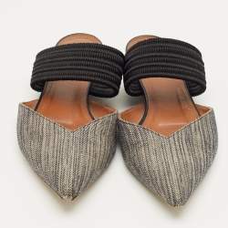 Pre Owned Malone Souliers Beige/Black Canvas Maisie Mules Size 36.5