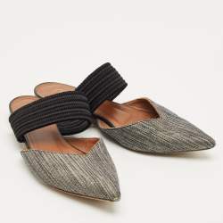 Pre Owned Malone Souliers Beige/Black Canvas Maisie Mules Size 36.5