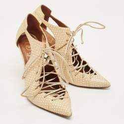 Pre Owned Malone Souliers Beige Python Embossed Leather Montana Booties Size 37