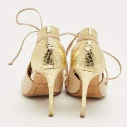 Pre Owned Malone Souliers Beige Python Embossed Leather Montana Booties Size 37