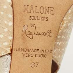 Pre Owned Malone Souliers Beige Python Embossed Leather Montana Booties Size 37