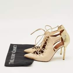 Pre Owned Malone Souliers Beige Python Embossed Leather Montana Booties Size 37