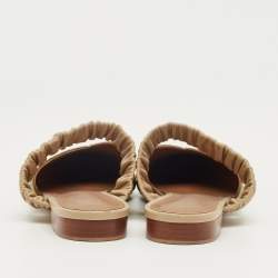 Pre Owned Malone Souliers Green/Beige Leather and Raffia Maisie Mules Size 39.5