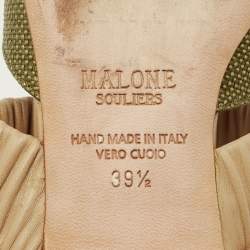 Pre Owned Malone Souliers Green/Beige Leather and Raffia Maisie Mules Size 39.5