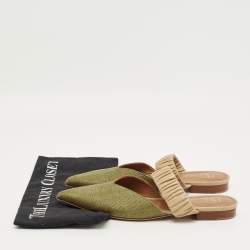 Pre Owned Malone Souliers Green/Beige Leather and Raffia Maisie Mules Size 39.5
