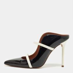 Pre Owned Malone Souliers Black/White Patent Leather Maureen Mules Size 40