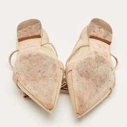 Pre Owned Malone Souliers Beige/Cream Mesh and Leather Maureen Pointed Toe Flat Mules Size 38