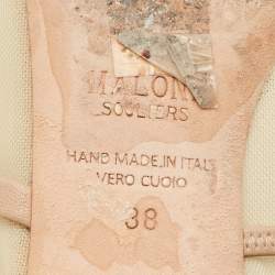 Pre Owned Malone Souliers Beige/Cream Mesh and Leather Maureen Pointed Toe Flat Mules Size 38