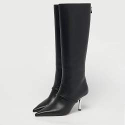 Pre Owned Malone Souliers Black Leather Markle Knee Length Boots Size 38
