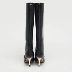 Pre Owned Malone Souliers Black Leather Markle Knee Length Boots Size 38