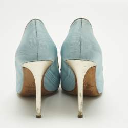 Pre Owned Malone Souliers Blue Canvas Double Bow Pointed Toe Pumps Size 38