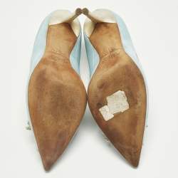 Pre Owned Malone Souliers Blue Canvas Double Bow Pointed Toe Pumps Size 38