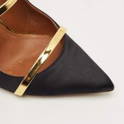 Pre Owned Malone Souliers Black/Gold Leather and Satin Maureen Mules Size 40