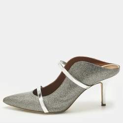 Pre Owned Malone Souliers Metallic Silver Glitter and Leather Maureen Sandals Size 40